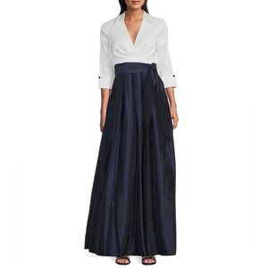 Jessica Howard 3/4 Cuff Sleeve Collared V-Neck Tie Sash Ball Gown Formal Wedding